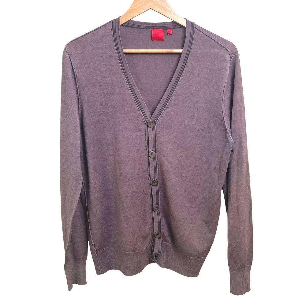 Saks Fifth Avenue V Neck Merino Wool Button Cardigan Raw Seams Large Mens